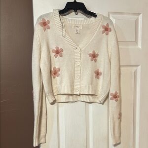 Floral Knit Women's Sweater - Cream and Pink